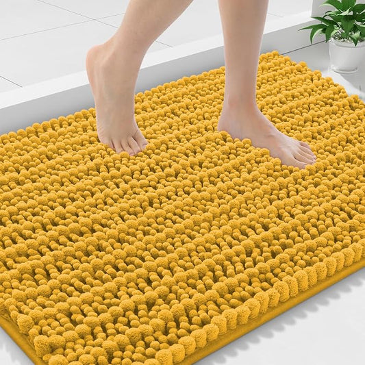 Smiry Bathroom Rugs 36X24, Extra Soft Rubber Backing Chenille Bath Mats | Golden Yellow Machine Washable Non Slip Quick Dry Bath Mats for Bathroom Floor, Tub, Shower, Home Decor Accessories