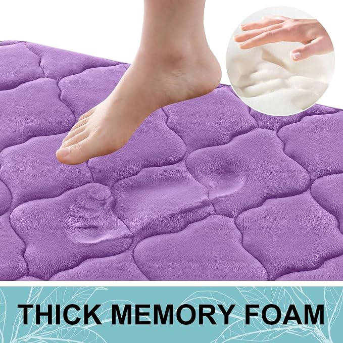 OLANLY Memory Foam Bath Mat Rug 59x34, Ultra Soft Bathroom Rugs, Lavender | Thick Absorbent Carpet, Non-Slip Backing, Machine Washable, for Bathroom Floor, Tub, Shower and Home Decor Accessories