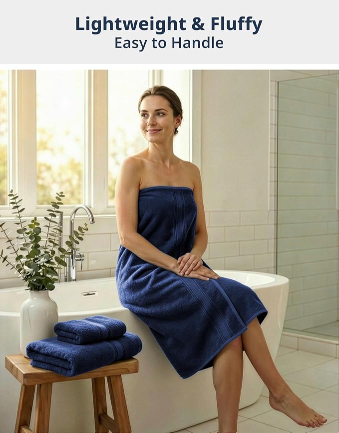LANE LINEN Bath Towel Set 100% Cotton 6 Piece Soft Absorbent - Navy | Shower Towels - Generously Sized, Oversized & Roomy, Lightweight & Breathable, Fade-Resistant Color, Classic Terry Weave