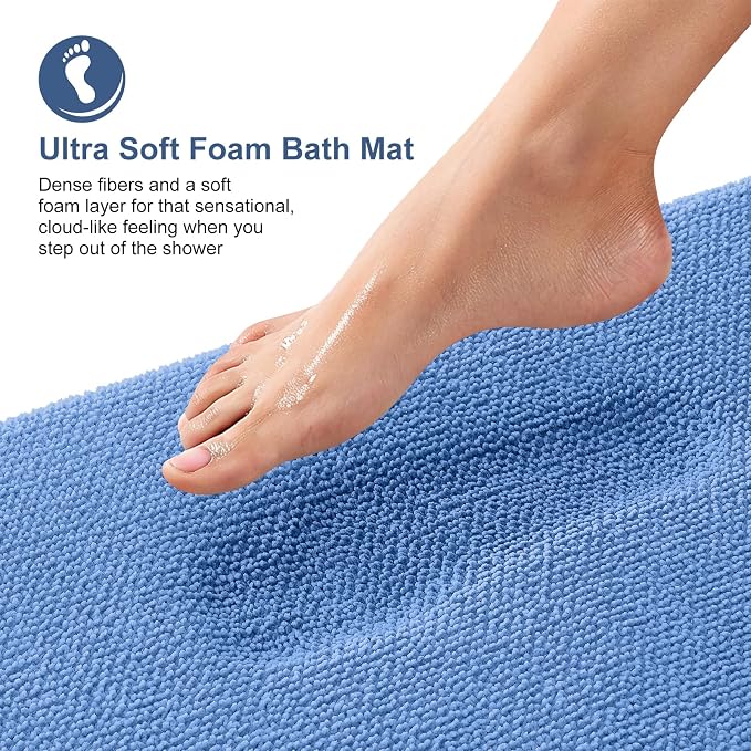 OLANLY Memory Foam Bathroom Toilet Rugs U-Shaped 24x20, Cornflower Blue | Soft Quick Dry Bath Rugs, Non-Slip, Machine Washable Absorbent Mat for Bathroom Floor, Tub and Shower, Home Decor Accessories