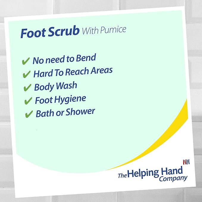 Helping Hand Company Long Handled Foot Scrub Brush with Pumice Stone. Bath and Shower Scrubber. Hard Skin Scrubber and Exfoliating Foot Stone. 21" / 53cm Bendable Long Handled Sponge for Disabled