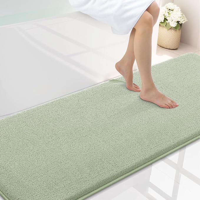 Smiry Memory Foam Bath Mat 72x24, Extra Soft Absorbent Bathroom Rugs | Sage Green Quick Dry, Machine Washable Bath Mats for Bathroom, Shower, Tub and Home Decor Accessories