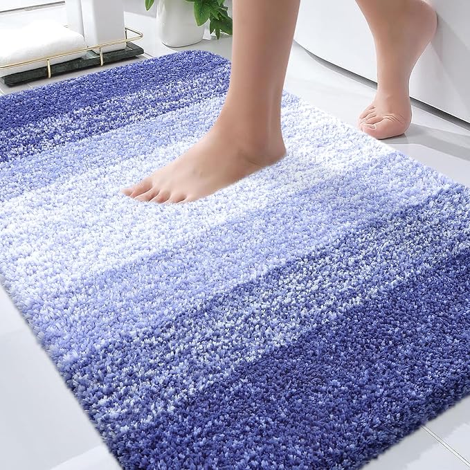 OLANLY Bathroom Rugs Mat 34x21, Extra Soft Absorbent Microfiber Bath Rugs | Blue-Violet, Non-Slip Quick-Drying Rubber Backing, Washable Plush Bath Mat for Floor, Tub and Shower, Home Decor Accessories