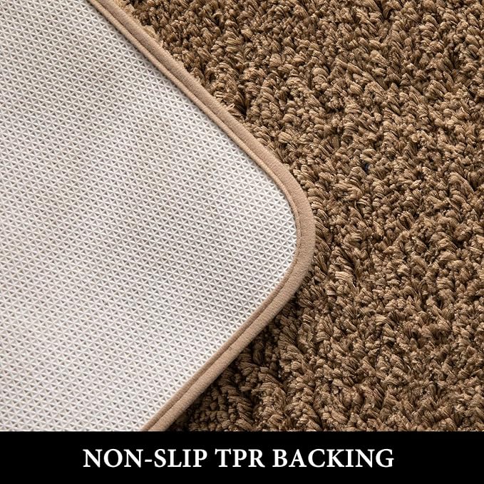 MIULEE Light Brown Bathroom Rugs Set 2 Piece Soft Bath Mats 16x24+20x30 in | Soft Absorbent Microfiber Bath Rugs, Non Slip, Quick Dry, Fluffy Bath Rugs for Bathroom Floor Tub Showers, Machine Washable