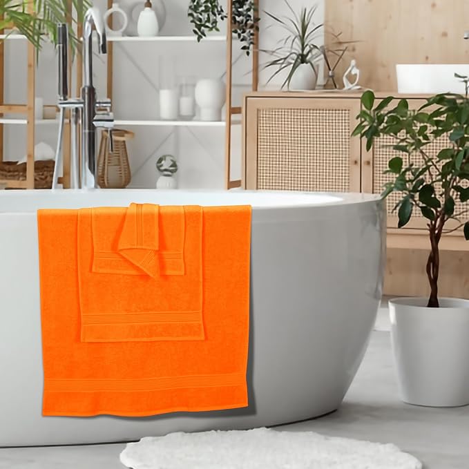 Ultra Soft 6 Pack Cotton Towel Set, Contains 2 Bath Towels 28x55 inch, 2 Hand Towels 16x24 inch & 2 Wash Coths 12x12 inch, Ideal for Everyday use, Compact & Lightweight - Orange