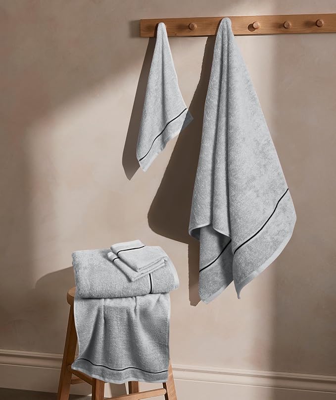 MyOwn Ultra Soft 6 Pack Cotton Towel Set, Contains 2 Bath Towels 28x55 inch, 2 Hand Towels 16x24 inch & 2 Wash Coths 12x12 inch, Ideal Everyday use, Compact & Lightweight - Light Grey