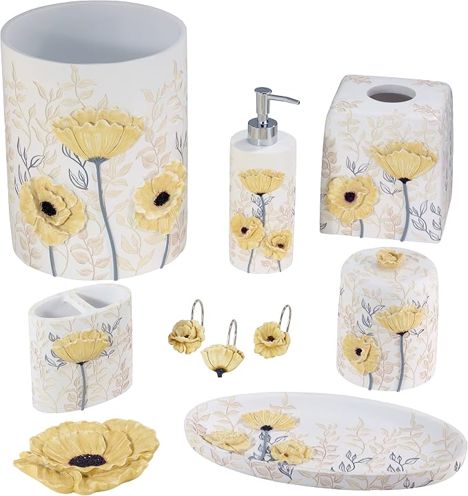 Avanti Linens - Toothbrush Holder, 100% Hand-Painted Resin Bathroom Accessories, Floral Home Decor (Marielle)