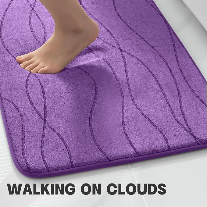 Bathroom Rugs Set 2 Piece, Memory Foam Bath Mat Purple | U Shaped+Small Mat, Ultra Soft, Absorbent, Non-Slip, Machine Washable, for Bathroom, Sink and Toilet