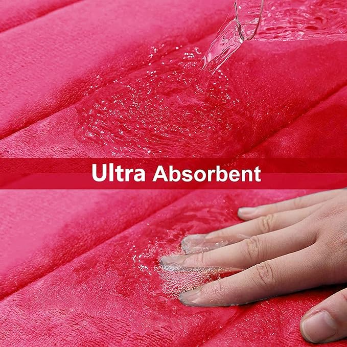 Buganda Memory Foam Bath Mat 70 x 24, Ultra Soft Absorbent Bathroom Rugs | Deep Pink, Machine Washable Quick Dry Bath Mats for Bathroom Floor, Shower and Tub, Home Decor Accessories