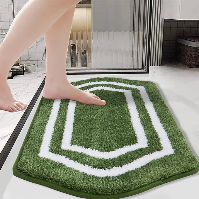 COSY HOMEER Extra Thick Bath Linen Sets Rugs - Anti-Slip Bath Mats Soft Plush 100% Strong Polyester Living Room Bathroom Water Absorbent(Green,20x32 - Inches)