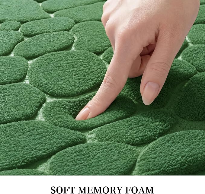 YIHOUSE Memory Foam Runner Rug, Cobblestone Bathroom Runner Rugs Super Water Absorbent Bath Mats for Bathroom Machine Washable Bath Rugs for Hallway Bedroom Laundry Room(24 x 47,Green)