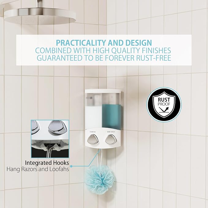 Better Living Products, White 76254-1 Euro Series 2-Chamber Soap and Shower Dispenser