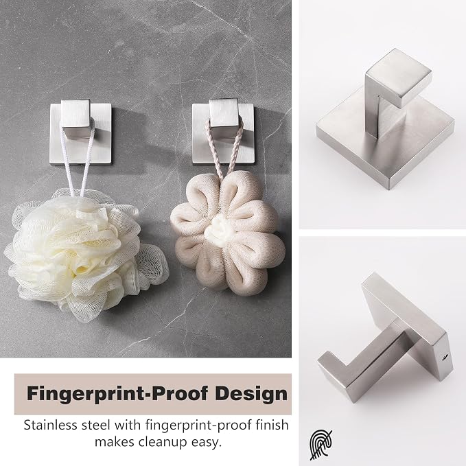 LANC 3-Pack Towel Hooks Bathroom Towel Hooks Heavy Duty Clothes Hook Square Hanger Robe Hook Wall Mounted Contemporary Kitchen Hotel Wall Hooks Brushed Nickel, A8805BN-P3