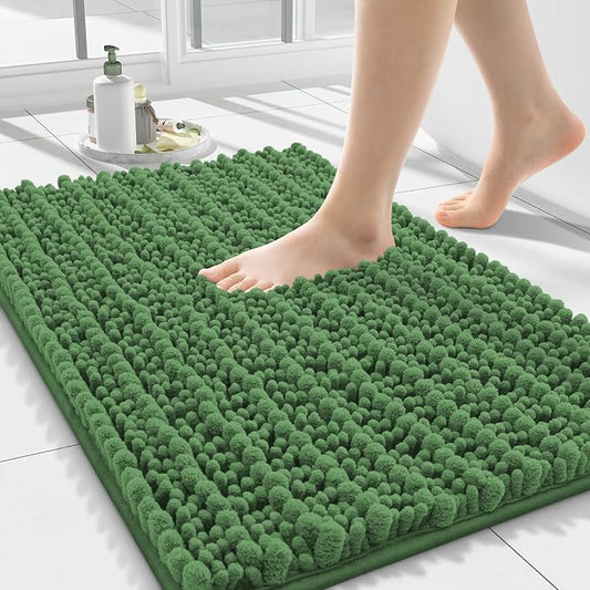 Smiry Bathroom Rugs 24X16, Extra Soft Rubber Backing Chenille Bath Mats | Olive Green Machine Washable Non Slip Quick Dry Bath Mats for Bathroom Floor, Tub, Shower, Home Decor Accessories