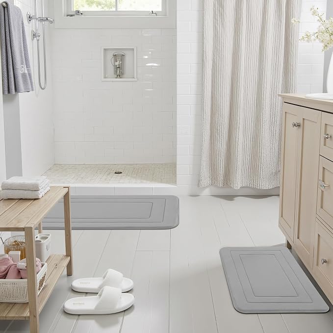 Cupic Cupid Memory Foam Bath Mat 24"×16", Non Slip Bathroom Rugs, Gray | Soft Touch, Cushioned Comfort, Non Slip Bathroom Mat, Super Absorbent & Quick Dry, Machine Washable for Shower, Tub & Vanity