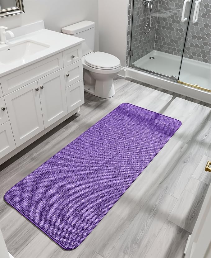 Bosap Bath Mat,Ultra Thin Bathroom Runner Rugs,Large Bath Mats for Bathroom,Quick Dry,Non-Slip,Machine Washable,Low Pile,Bath Rug,Shower Outside,Sink,Home Decor Accessories.Purple,2'x6'(24x72inch)