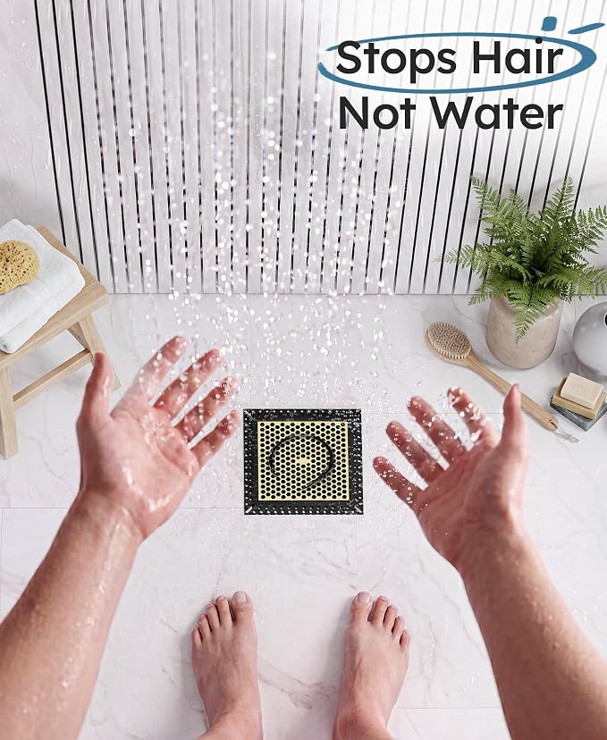 Square Shower Drain Hair Catcher, Anti-Clogging, 4 inch | 304 Stainless Steel and TPE Material/ Not Moving / Easy Clean / Fast Drainage / Fits Bathroom Hair Catcher for Shower