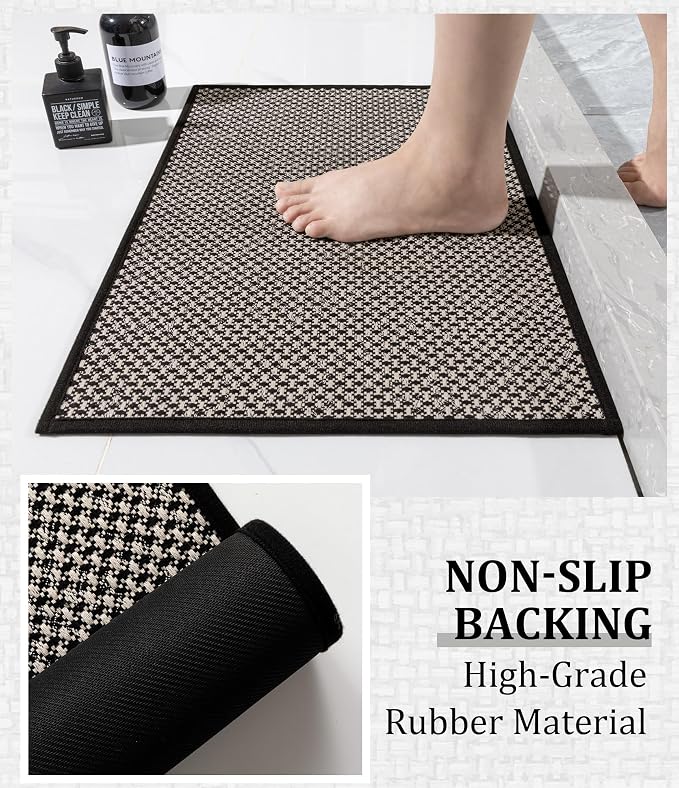 YIHOUSE Thin Bath Mat Black Bathroom Rugs Sets 2 Pieces, Non Slip Absorbent Mats Quick Dry, Woven Rugs Washable, Tapetes para Baño for Bathroom Toliet,Bathtub(17"x24"+17"x47")