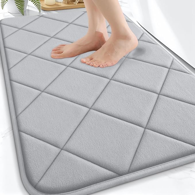 OLANLY Memory Foam Bath Mat 30x20, Ultra Soft and Absorbent Bathroom Rugs | Light Gray, Quick Dry, Machine Washable Shower Bath Rugs, Comfortable Bath Carpet for Bathroom Floor, Tub and Shower