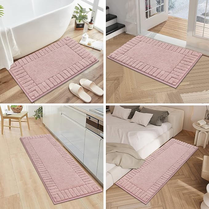 Pauwer Bathroom Rugs Sets 3 Piece, Microfiber Bath Mat Set, Dusty Pink | Non Slip Washable, Soft Plush, Extra Absorbent Bath Mats, U Shaped Contour Toilet Rug for Bathroom