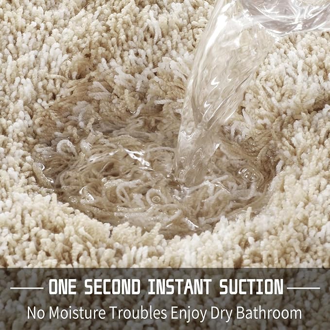 Yimobra Bathroom Rugs Sets 2 Piece, 32x20+24x17, Light Beige & White | Soft Absorbent Microfiber Bath Mat Set, Non Slip, Machine Washable Quick Dry, Plush Shaggy Shower Rugs for Bathroom Floor