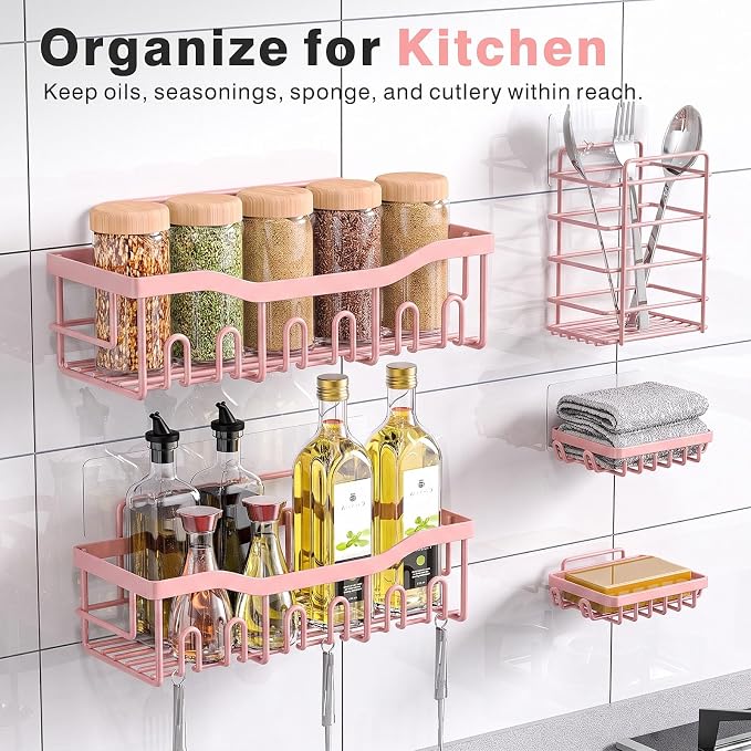 EUDELE 5-Pack Rustproof Stainless Steel Shower Caddy – No Drill Adhesive Bathroom Organizer with Large Capacity, Spacious Shower Shelves for Inside Shower, Kitchen & Home Decor Storage-XL Size
