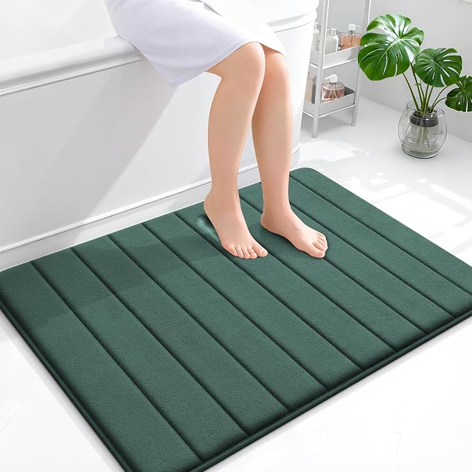 OLANLY Memory Foam Large Bath Mat 40x32, Super Soft Absorbent Bathroom Rugs | Blackish Green, Quick Dry Bath Rug, Machine Washable Shower Floor Mats, Bathmat Carpet for Bathroom Floor, Tub and Shower