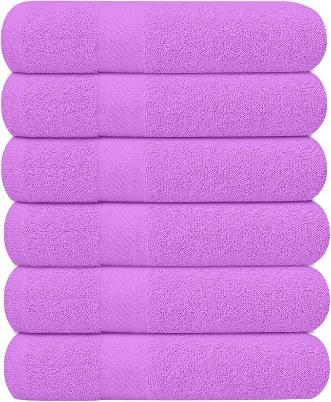 KAHAF COLLECTION 6 Pack Bath Towels Set (27 x 54 Inches) 100% Ring Spun Cotton, Lightweight, Quick Dry, Highly Absorbent Towels (Light Purple, (27x54) Inches)