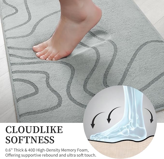YIHOUSE Memory Foam Bathroom Rugs Sets 3 Piece, Ultra Soft Bath Mat, Grey | Ultra Soft, Extra Thick Bath Mat, Absorbent, Non-Slip, Machine Washable, For Tub, Shower & Home Decor Accessories