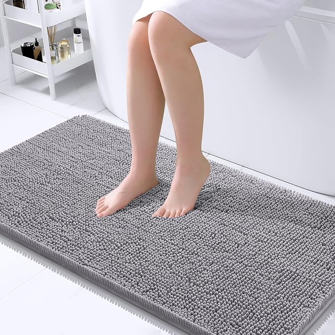 OLANLY Bathroom Runner Rugs 45x27, Extra Soft Absorbent Chenille Bath Rugs | Grey, Quick-Drying Rubber Backing, Machine Washable Long Bath Mat for Bathroom Floor, Tub and Shower, Home Decor Accessories