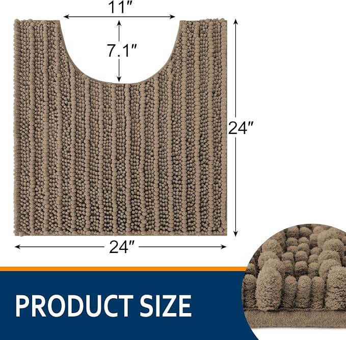 Smiry Bathroom Toilet Rugs U Shaped 24x24, Chenille Bath mats for Toilet | Camel Extra Soft Absorbent Non Slip Rubber Backing Contour Bath Rugs for Toilet, Machine Washable Contoured Bath Mats