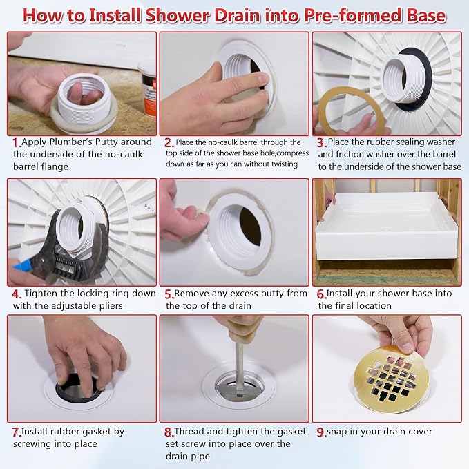 Enhon 4.25" OD Shower Drain Assembly, Snap in Shower Base Drain and Round Grid Strainer Cover, Fits 2 in. Schedule 40 ABS and PVC Pipes, Stainless Steel Cap, ABS Base(Golden,1 Pack)