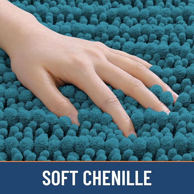Smiry Bathroom Rugs 59X24, Extra Soft Rubber Backing Chenille Bath Mats | Lake Blue Machine Washable Non Slip Quick Dry Bath Mats for Bathroom Floor, Tub, Shower, Home Decor Accessories
