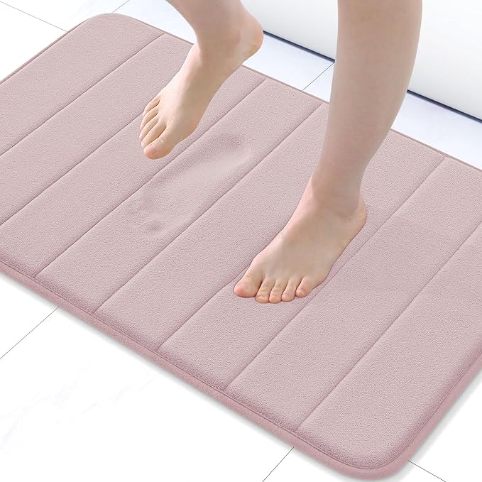 Buganda Memory Foam Bath Mat 24 x 16, Ultra Soft Absorbent Bathroom Rugs | Peach, Machine Washable Quick Dry Bath Mats for Bathroom Floor, Shower and Tub, Home Decor Accessories
