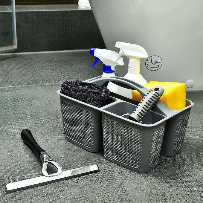 NINU Plastic Gray Shower Caddy Basket, Divided Cleaning Portable Shower Basket with Handle Compartments Storage Organizer for Bathroom, College, Kitchen, Dorm Room Essentials