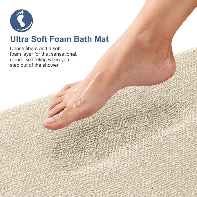 OLANLY Memory Foam Bathroom Runner Rug 47x20, Absorbent Long Bath Mat, Sand | Soft Quick Dry Bath Rugs, Non-Slip Carpet, Machine Washable Mat for Bathroom Floor, Tub and Shower, Home Decor Accessories