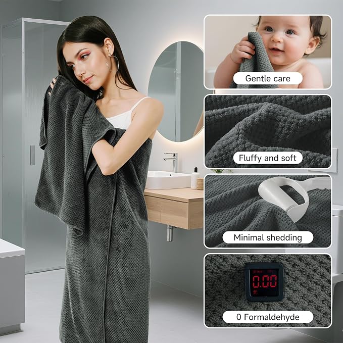 REDKISS Soft 6 Piece Bath Towels Set, 2 Large Bath Towel Sheet, 2 Hand Towels, 2 Washcloths, Highly Absorbent, Quick Dry, Lightweight Towel Sets Collection, Premium Gray Towels for Bathroom, Gym & Spa