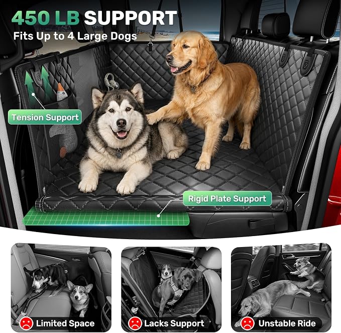 Zanch Large Dog car seat Cover, Hard Bottom Back seat Extender, L | 450 lb Hard Bottom Support, Back Seat Extender, Waterproof, Scratchproof, Fits Cars, SUVs & Trucks, For Multiple Large Dogs