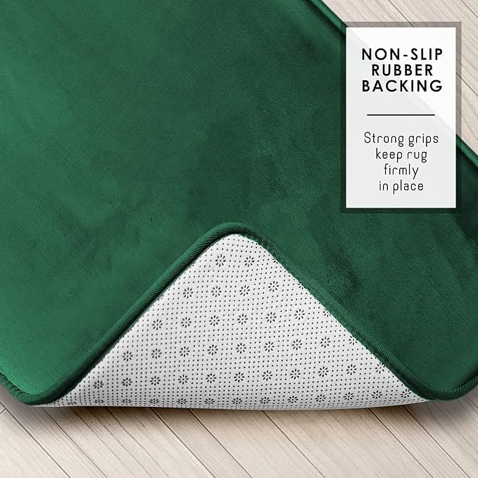 Clara Clark Bathroom Rugs, Velvet Memory Foam Bath Mat, Non-Slip, Machine Washable Bath Rugs - Dries Quickly, Ultra Soft Plush Bath Mats for Bathroom, 17 x 24, Hunter Green