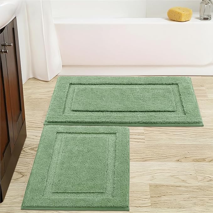 SHACOS Soft Microfiber Sage Green Bathroom Rugs Sets 2 Pieces 32x20 inch | Absorbent Plush Bath Rugs, Non Slip Washable Shaggy Bath Mats, Fluffy Bathroom Runner Floor Mats Shower Rug