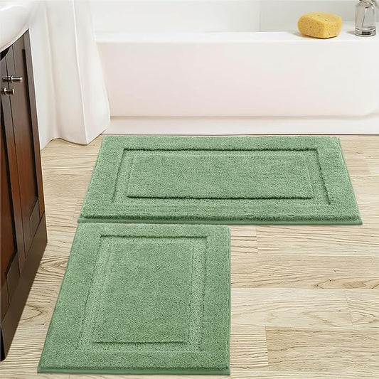 SHACOS Soft Microfiber Sage Green Bathroom Rugs Sets 2 Pieces 32x20 inch | Absorbent Plush Bath Rugs, Non Slip Washable Shaggy Bath Mats, Fluffy Bathroom Runner Floor Mats Shower Rug