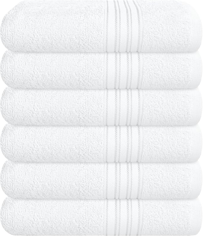BOUTIQUO Ultra Soft Cotton 6 -Piece Hand Towel Set 16x24 Inch, Ideal for use in Bathroom, Kitchen, Gym, Spa & General Cleaning, Compact & Lightweight Multi Purpose Hand Towels - White