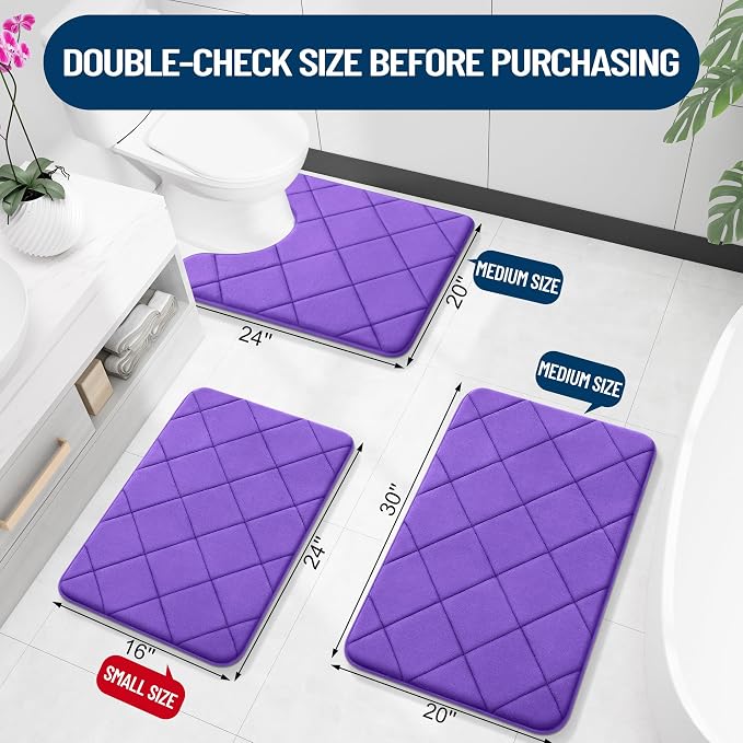 OLANLY Memory Foam Bath Mat 30x20, Ultra Soft and Absorbent Bathroom Rugs | Purple, Quick Dry, Machine Washable Shower Bath Rugs, Comfortable Bath Carpet for Bathroom Floor, Tub and Shower