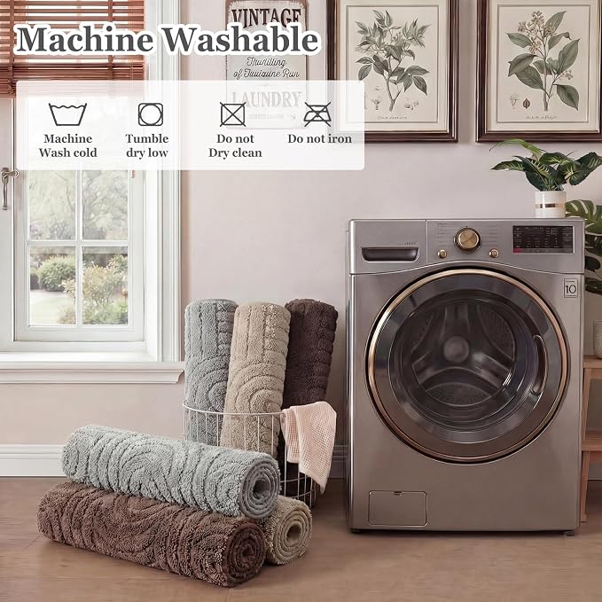 Homcomoda Bathroom Rugs Sets 5 Piece, Soft Absorbent Microfiber Bath Mats and U-Shaped Contour Toilet Rug, Non Slip Bath Rugs Machine Washable Shaggy Bath Room Floor Mats, Grey