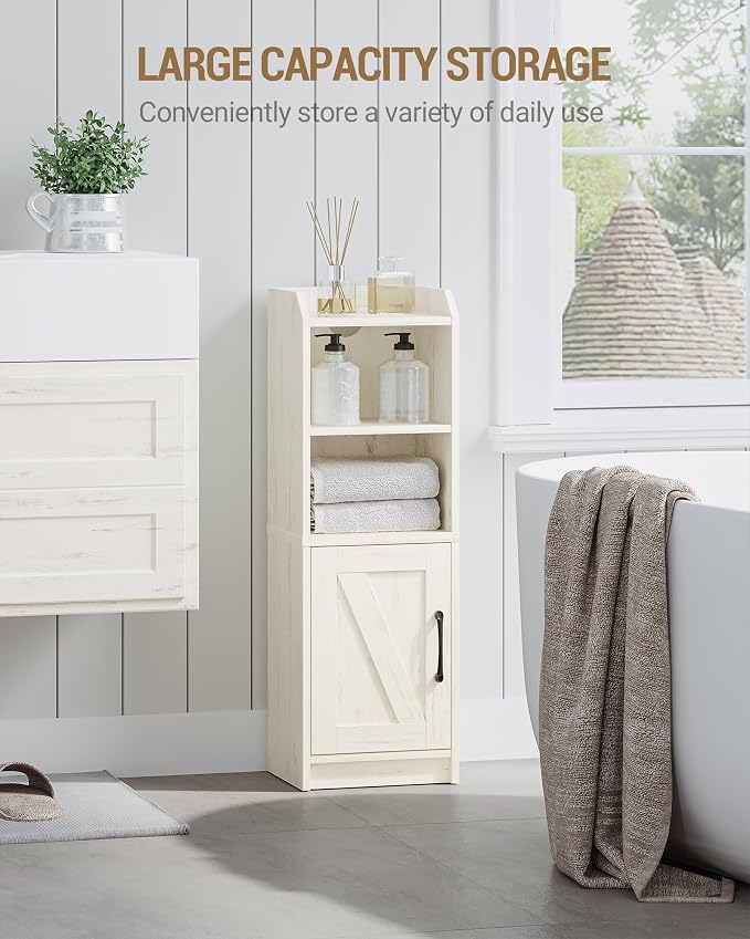 Hzuaneri Bathroom Storage Cabinet, Small Farmhouse Corner Floor Cabinet with Door and Shelves, Narrow Toilet Paper Holder Stand, Bathroom Organizer with Adjustable Shelf, for Small Spaces,Rustic White