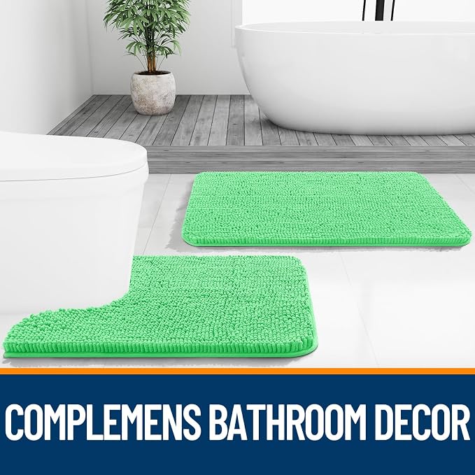 OLANLY Bathroom Runner Rugs 44x24, Soft Absorbent Chenille Bath Rugs, Rubber Backing Quick Dry, Machine Washable Long Bath Mats for Bathroom Floor, Tub and Shower, Home Decor Accessories, Mint Green | Mint Green, Quick-Drying Rubber Backing, Washable L...