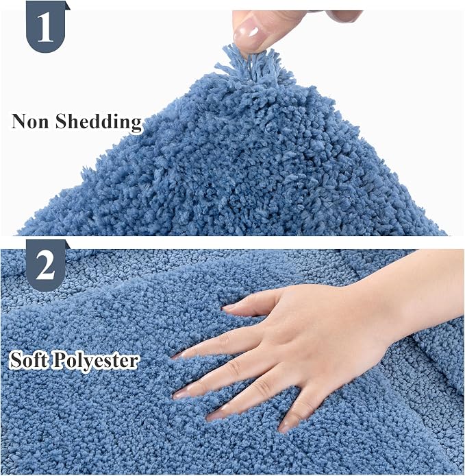 SHACOS Soft Microfiber Blue Bathroom Rugs Sets 2 Pieces 32x20 inch | Absorbent Plush Bath Rugs, Non Slip Washable Shaggy Bath Mats, Fluffy Bathroom Runner Floor Mats Shower Rug