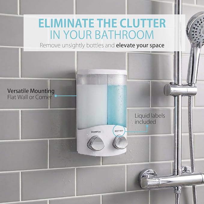 Better Living Products, White 76254-1 Euro Series 2-Chamber Soap and Shower Dispenser