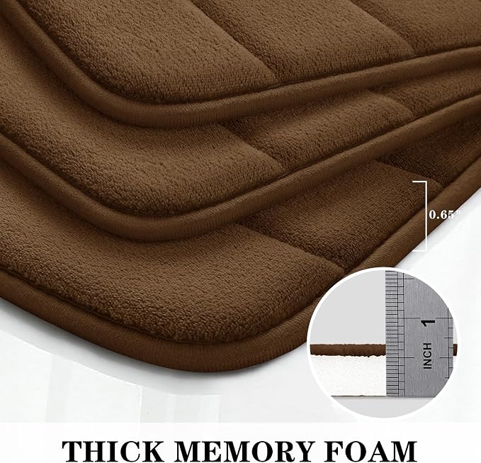 BYSURE Brown Memory Foam Bathroom Rug Set 3 Piece, Non Slip Extra Soft Absorbent Bath Mats, Machine Washable & Dry Toilet Mat Sets for Bathroom Floor | Non Slip Extra Soft Absorbent Machine Washable Toilet Bath Toilet Mat for Shower, for Bathroom