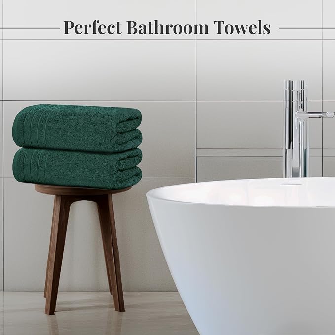 8 Piece Towel Set, 2 XL Bath, 2 Hand, 4 Washcloth, Hunter Green | 100% Cotton, Lighter Weight, Quicker to Dry, Super Absorbent, Perfect for Bathroom